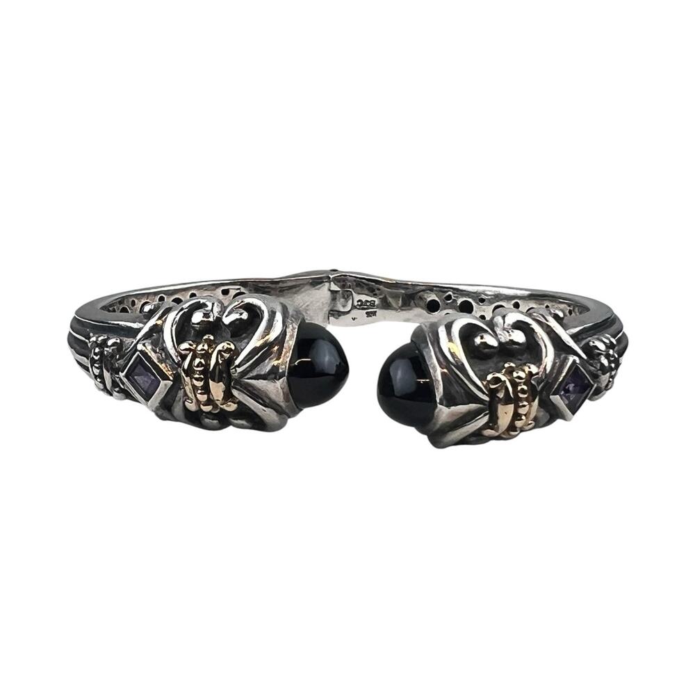 BJC Samuel Behnam Sterling Silver & 14K Onyx Amethyst Hinged Cuff Bracelet